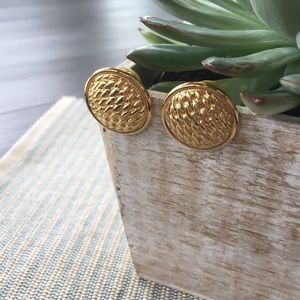 VINTAGE Signed Monet Round Polished Gold Earrings